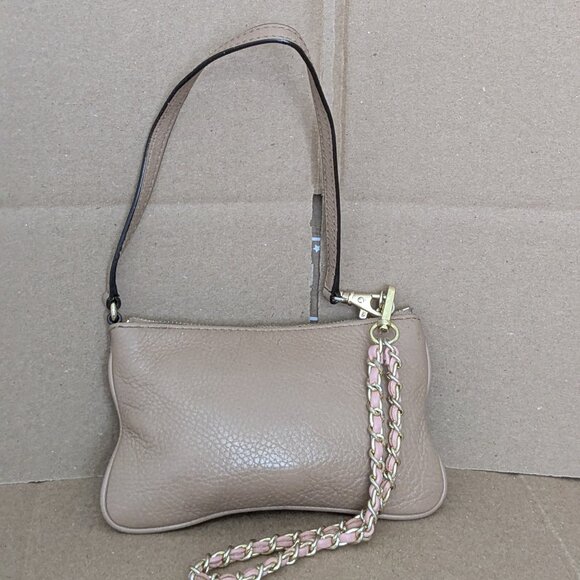 Michael Kors Fulton Leather Wristlet Mini Clutch BIG MK Shiny GOLD LOGO Brown - Picture 2 of 10